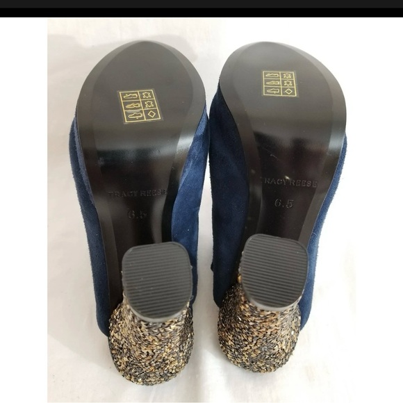 Tracy Reese Blue and Gold Mules with Glitter Block Heel - Picture 5 of 5